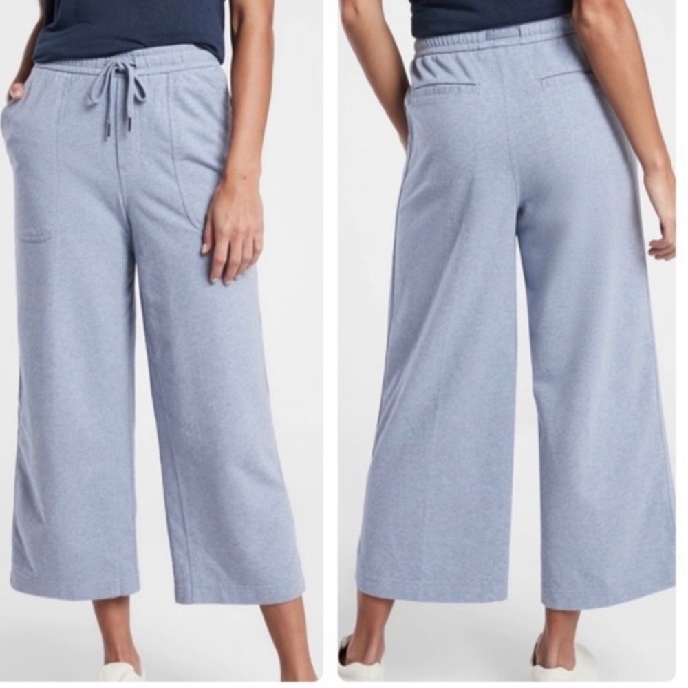 Athleta Farallon Heathered blue crop wide leg soft casual pants with drawstring - Picture 1 of 8